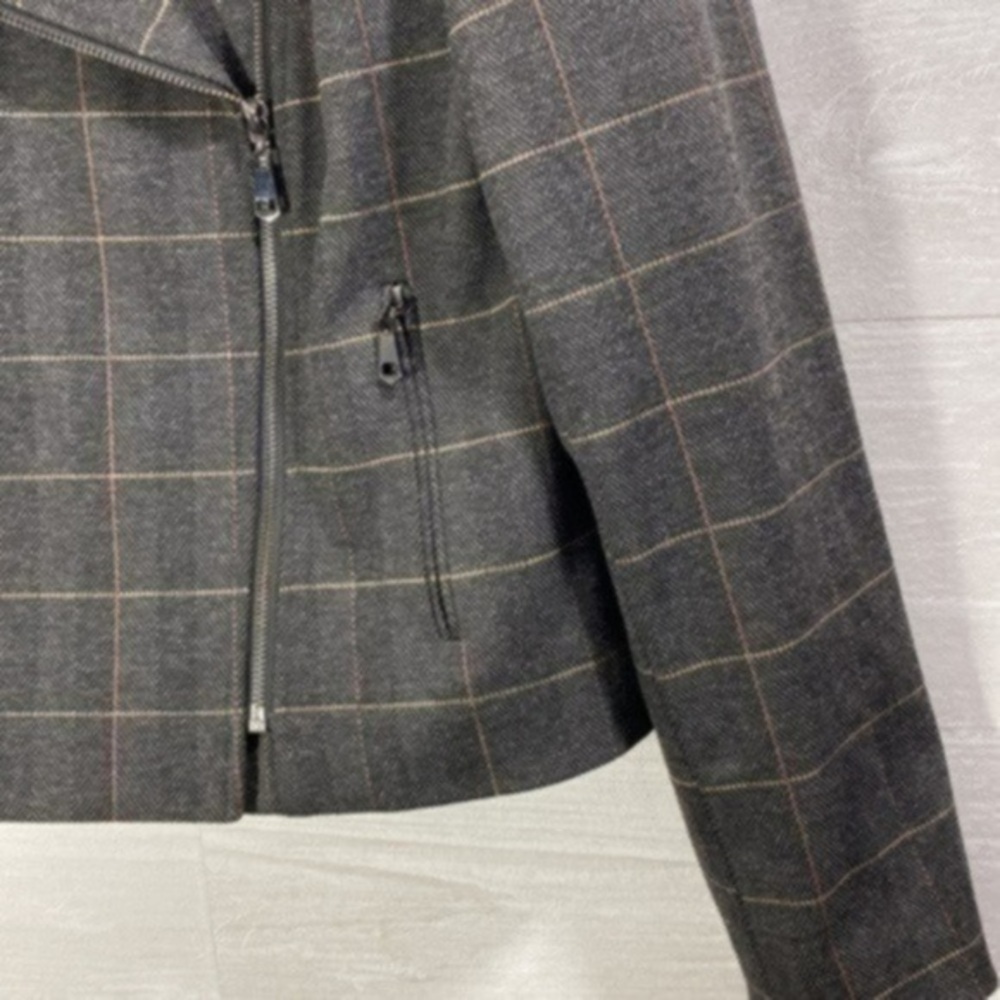 TAHARI Womens Black Pocketed Zippered Plaid Motorcycle Jacket Size 10 - Picture 7 of 13